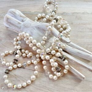 Vintage Judy Lee Faux Pearl Aurora Borealis Signed Necklace